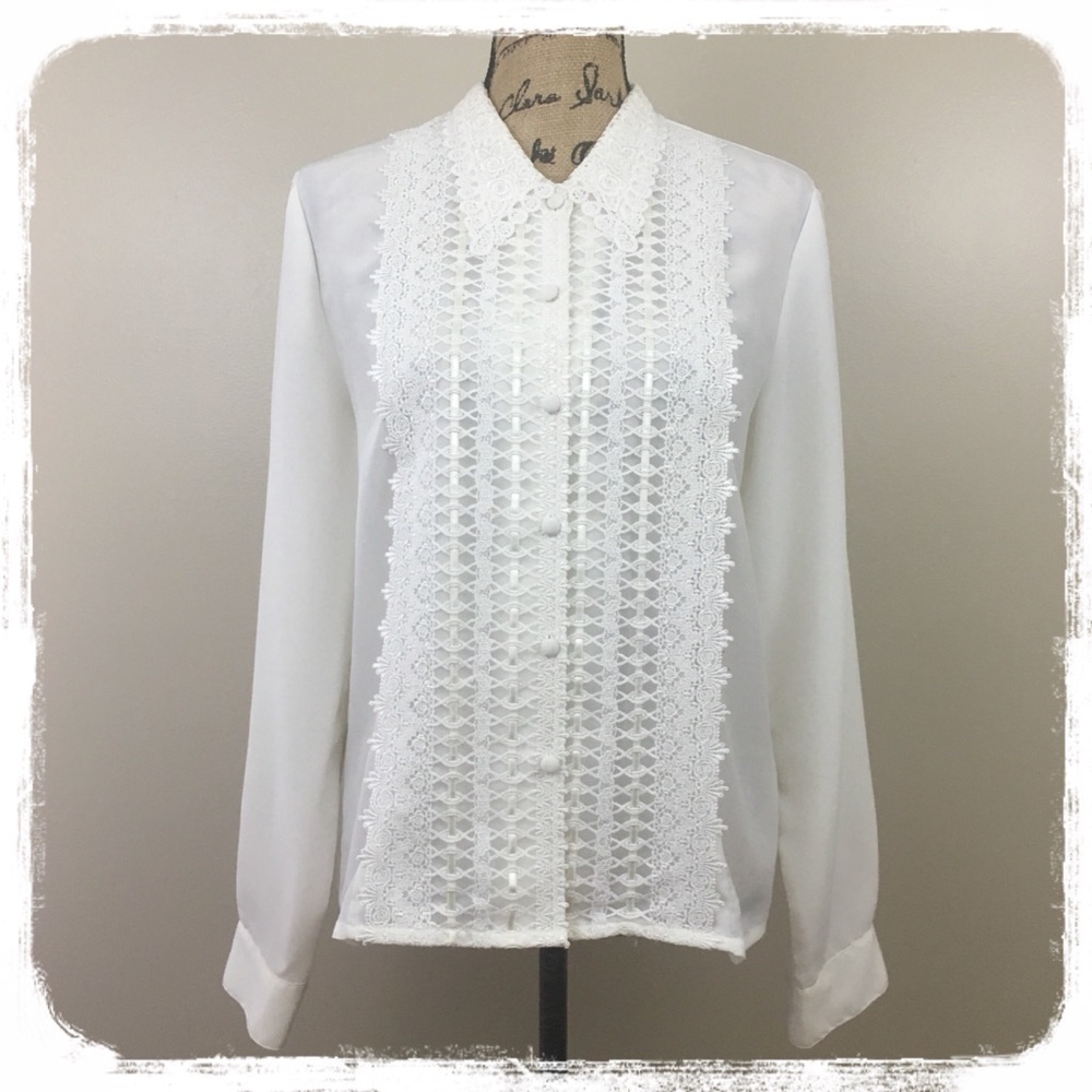 Vintage Kathy Che Off-White Embellished Blouse 12